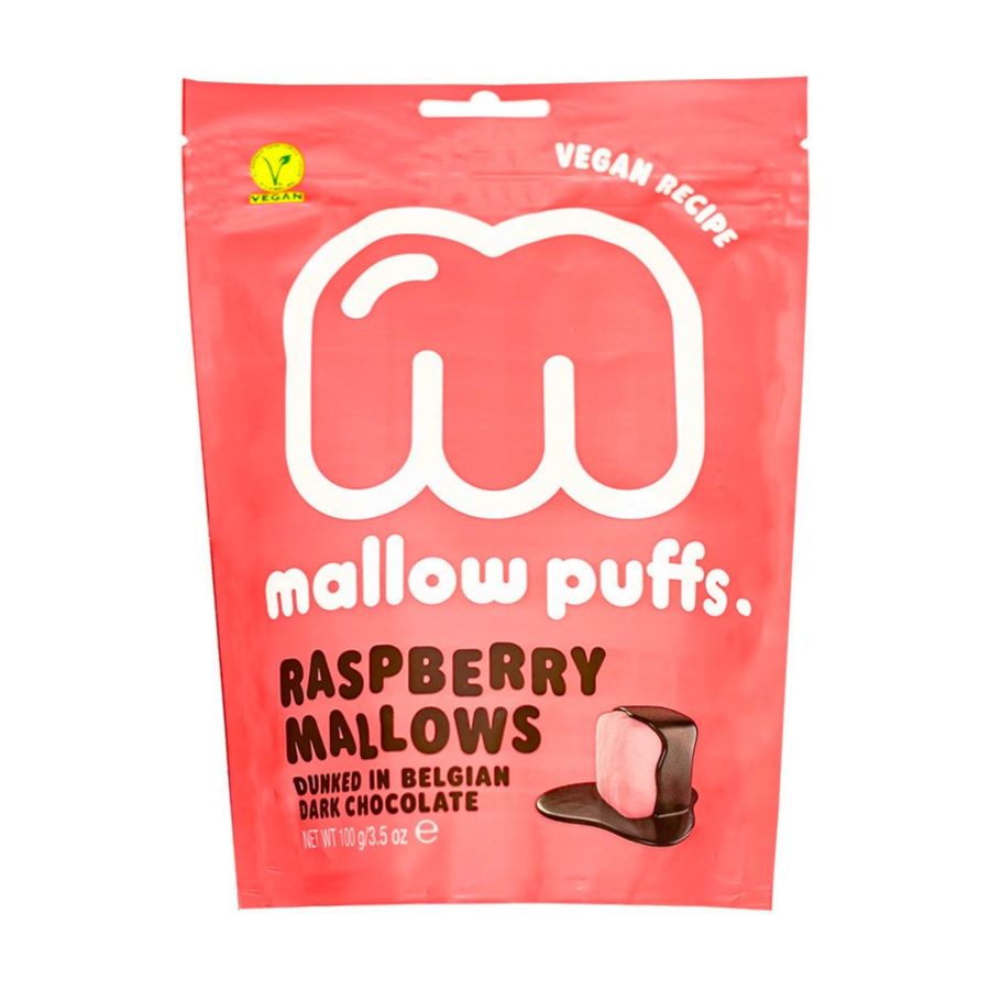 Barú Mallow Puffs hallon & mörk choklad 100 g