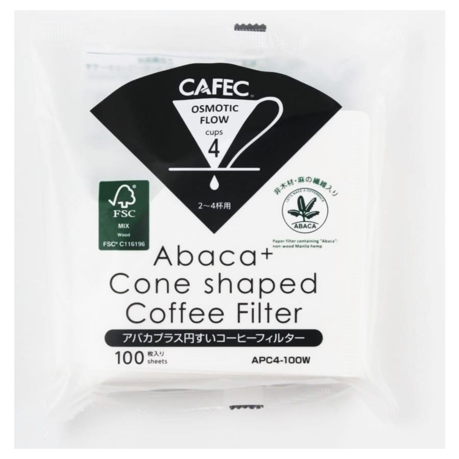 CAFEC Abaca+ Cone Shaped Coffee Filter suodatinpaperi 4 kuppia, valkoinen 100 kpl