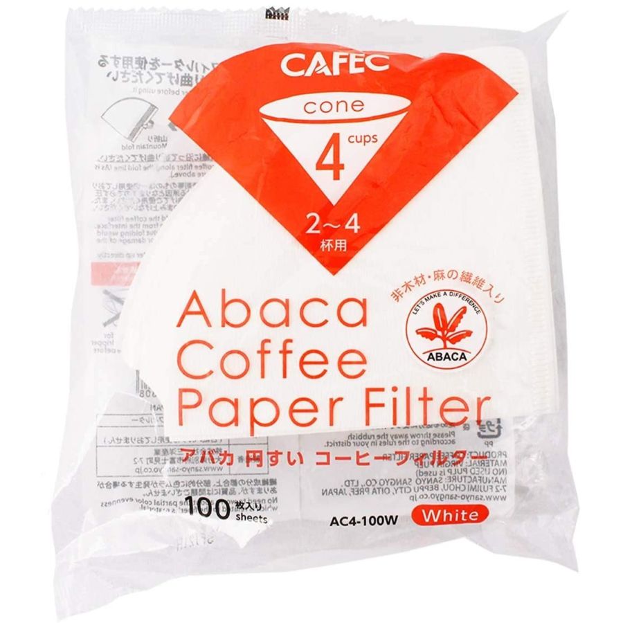 CAFEC ABACA Coffee Paper Filter filterpapper 4 koppar, vit 100 st