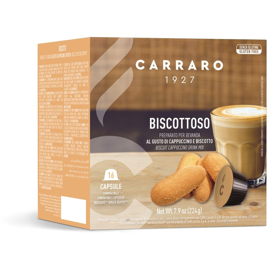 Carraro 1927 Biscottoso Cappuccino Dolce Gusto®-yhteensopiva kahvikapseli, 16 kpl