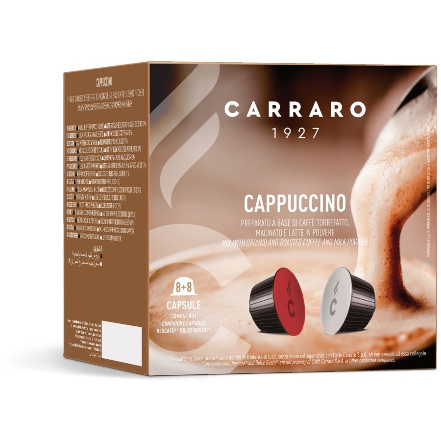 Carraro 1927 Cappuccino Dolce Gusto®-yhteensopiva kahvikapseli, 8+8 kpl