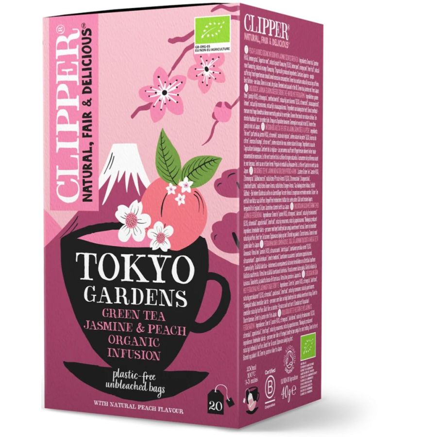 Clipper Tokyo Gardens Green Tea Jasmine & Peach Organic Infusion, 20 teepussia