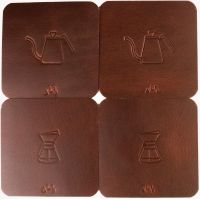 Kanso Coffee Handmade Leather Coaster Set of 4, Red Brown