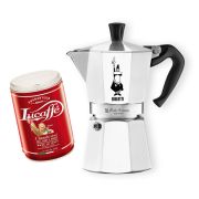 Bialetti Moka Express 6 kupin mutteripannu + Lucaffé Classic 250 g jauhettu kahvi