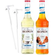 Monin sockerfri Vanille 700 ml + sockerfri Caramel 700 ml + 2 st. Monin-syrupspumpar